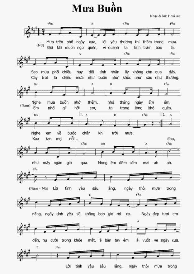 Sheet nhạc Mưa Buồn